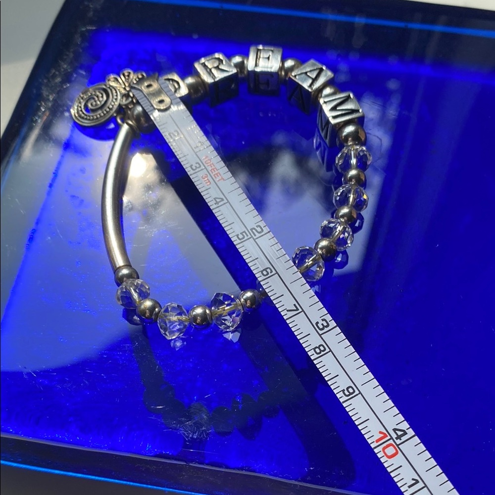 Pandora-style Silver 'Dream' Bracelet with Clear Beads.  Stretchy band. EUC - Picture 6 of 7